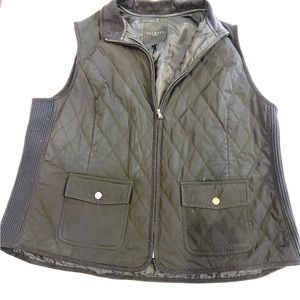 Talbots Black Quilted Button Front Vest